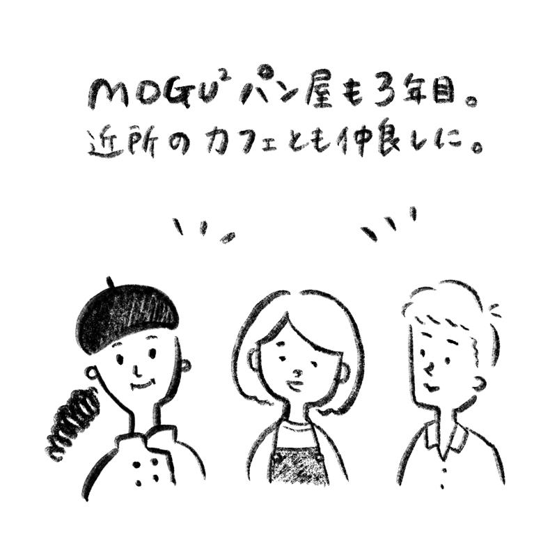 MOGUMOGUパン屋も３年目。近所のカフェとも仲良しに。